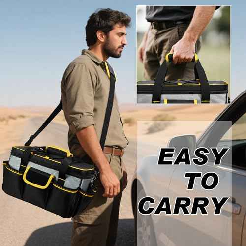 Small Tool Bag, Hand Tool Storage Organizer Bag for Men, Multi-purpose Work Tote for Repairman, Electrician, Carpenters, Handyman, Home Tool Organizer with Thick Padded Bottom, Black