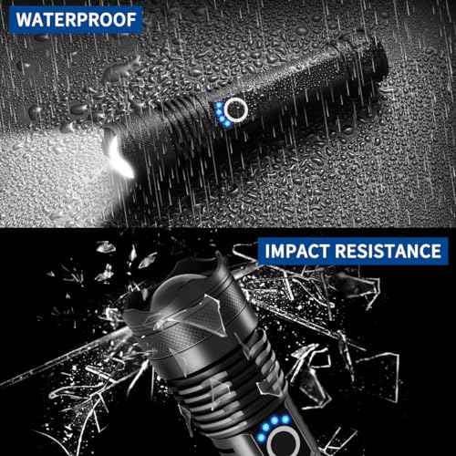 Flashlights High Lumens Rechargeable, 2Pack Rechargeable Flashlights, Super Bright Flashlight, 5Mode Tactical Flashlights High Lumens, LED Flashlight High Powered, Waterproof Flash Light LED