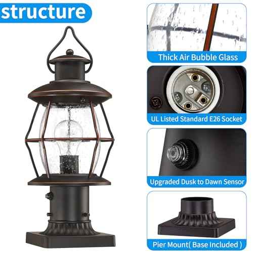Dusk to Dawn Outdoor Post Lights with Pier Mount Base,16.8¡° Waterproof Lamp Post Light Fixture Hardwired 120V,Oil Rubbed Bronze Post Lighting for Driveway, Yard, Pathway, Garden, Patio