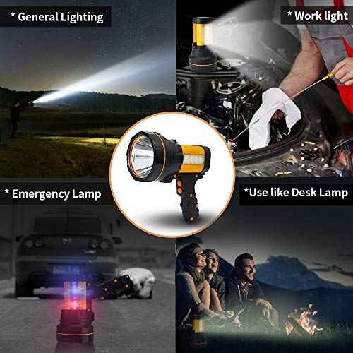 Super Bright Most Powerful Cordless Handheld Spotlight High Lumens Rechargeable Big LED Flashlight, Large Searchlight Long Lasting Long Range