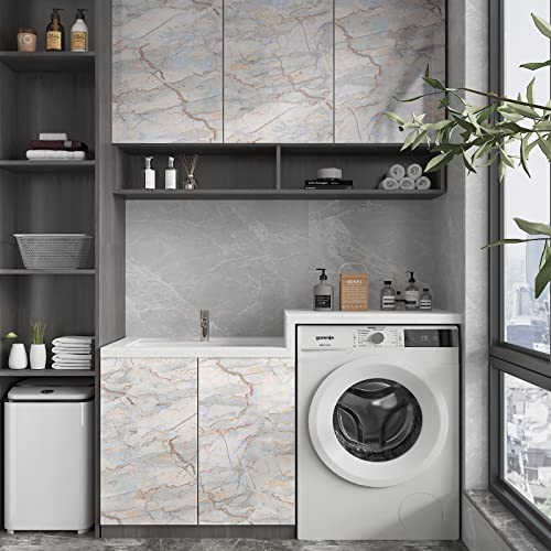 CRE8TIVE Cyan Gold Marble Contact Paper for Countertops Waterproof Glossy Cracked Marble Wallpaper Peel and Stick Countertops Self Adhesive Thick Vinyl Removable Wallpaper for Bathroom Kitchen 12"x80"