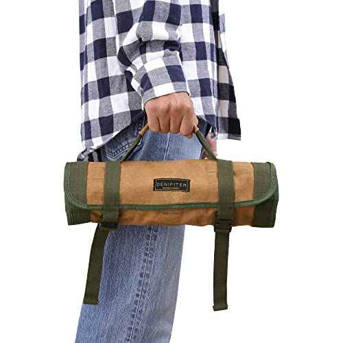 Wrench Tool Roll, Heavy Duty Waxed Canvas Multi-Purpose Tool Pouch Bag with 25 Pockets, Easy Storage, Durable (Khaki)