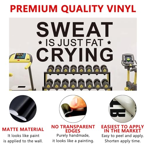 AnFigure Inspirational Gym Wall Decals Motivational Quotes Fitness Wall Stickers Sports Workout Art Vinyl Home Decor Sweat is Just Fat Crying 21"X11"