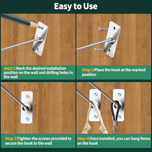 40 Pcs 8"/20CM Stainless Steel Wall Mounted Hooks with Protective Caps and Screws, Coat Bag Hat Utility Hook, Garage Tools Storage Organizer & Hanger for Office Kitchen Home Shop