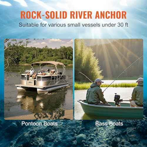 VEVOR River Anchor, 30 LBS Boat Anchor Cast Iron Black Vinyl Coated, Marine Grade Mushroom Anchor for Boats Up to 30 ft, Impressive Holding Power in River and Mud Bottom Lakes (30 lb)