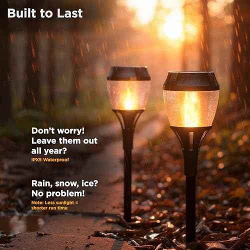 Solar Path Lights Outdoor Waterproof - Realistic Flickering LED Flame, IP65 Pathway Lights Solar Powered Warm Light for Garden and Walkways, Ground Stake Included for Easy Setup (6 Pack)