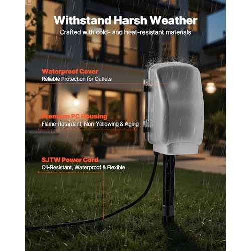 VEVOR Outdoor Power Stake Timer, 50FT Extension Cord, Remote Control Outdoor Power Strip with Cover, Dusk to Dawn Light Timer Waterproof, 6 Outlets for Halloween Christmas Lights, Garden Decorations