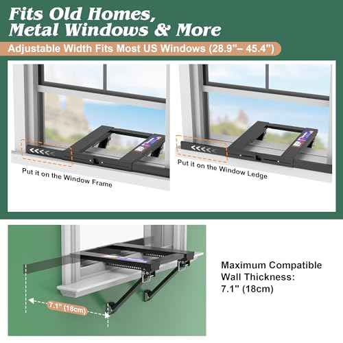Upgraded No-Drill Window AC Bracket, Adjustable Window Air Conditioner Support for Single/Double Hung Windows, Heavy-Duty Holds 250lbs,Easy Installation, Rustproof Aluminum, Renter Friendly