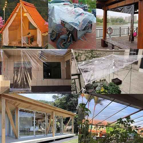 7' x 10' Clear Waterproof Tarp, PVC 14 Mil Tarpaulin with Grommets, Duty Heavy Tear Resistant Cover for Camping, Greenhouse, Cars, Patio and Pavilion