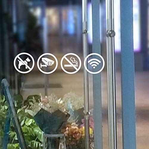dealzEpic - Clear Transparent White Store Signs of No Smoking, No Pet Allowed, Free WIFI and Security Camera Sign - Self Adhesive Peel and Stick Vinyl Decals for Glass Door or Window