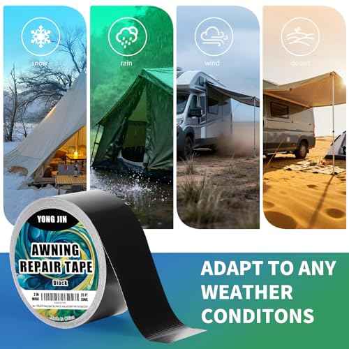 YONGJIN RV Awning Repair Tape, Heavy Duty Outdoor Tent Repair Tape and Tarp Tape, Waterproof Tarp Patch Kit for Camper, Boat Covers, Canvas, Sail, Canopy, and Outdoor Fabric Tear Repair (2 inch)