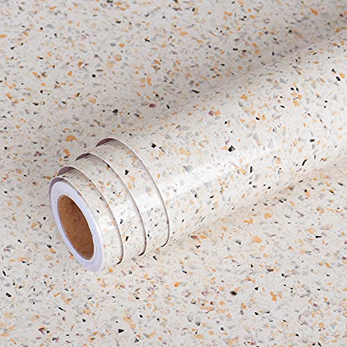 Livelynine Waterproof Contact Paper Granite Gold Peel and Stick Countertops Granite Look Film Kitchen Counter Top Vinyl Wrap Self Adhesive Wallpaper Sticky Laminate Countertop Covers Table 15.8x78.8