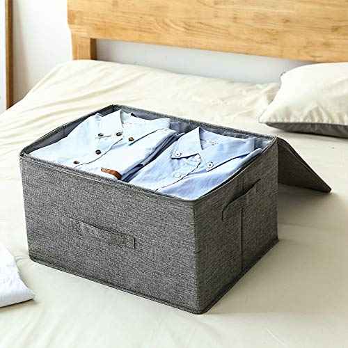 ANMINY Storage Bins with Zipper Lids 36 Qt Lidded Fabric Storage Boxes Baskets Cubes with Handles Collapsible Washable Cotton Linen Closet Shelf Clothes Organizer Containers - Gray, Large