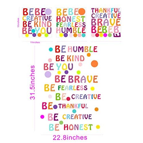 Inspirational Wall Decal: Be Kind, Be You Rainbow Motivational Quotes - Classroom Decor for Kids Girls Bedroom - Be Thankful, Be Brave, Be Creative Lettering