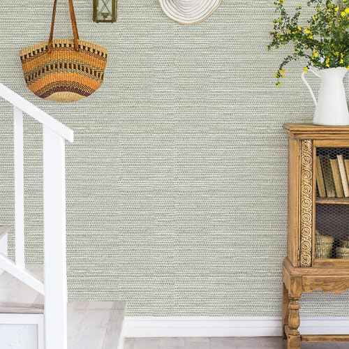 Grasscloth Peel and Stick Wallpaper 17.3" x 60" Renter Friendly, Neutral Textured Grassweave Wallpaper Self Adhesive Removable for Bathroom Bedroom