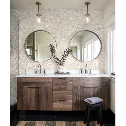 Guvana Beige Peel and Stick Wallpaper Boho Beige and White Contact Paper Modern Striped Self Adhesive Waterproof Wall Paper for Bathroom Bedroom Decor Removable Temporary Rv Wallpaper Roll17.3¡¿78.7"