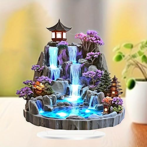 Surakey Rockery Water Waterfall Luck Feng Shui Creative Mountains Water Chinese Style Garden Landscape Office Desk Home Decoration Crafts Ornaments Acrylic Desktop Wealth Home Decor