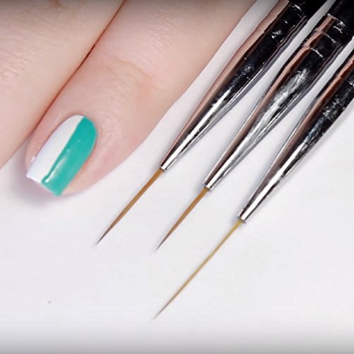 Winstonia Striping Nail Art Brushes for Long Lines, Details, Fine Designs. 3 pcs Striper Brushes with Caps - AMAZING TRIO
