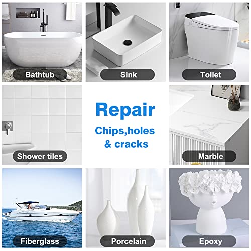 Porcelain Repair Kit White (Color Match), Tile Repair Kit, Bathtub Repair Kit, Fiberglass Tub Repair Kit, Bathtub Ceramic Tile Sink Acrylic tub Repair Kit White Almond Black