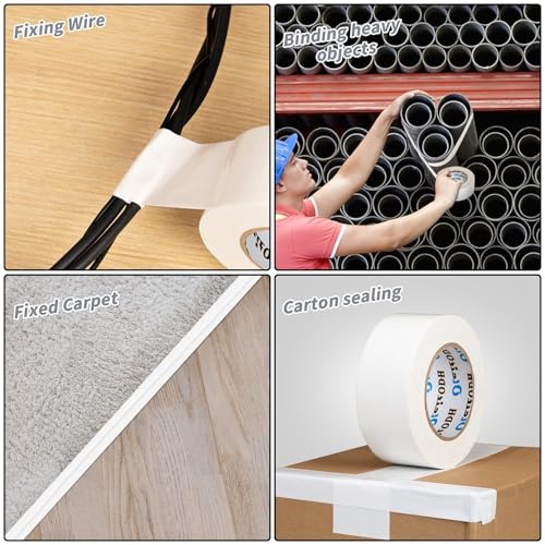 6 Pack White Duct Tape Heavy Duty Bulk 1.88 inch x 20 Yards,Strong No Residue All-Weather Duct Tape, Waterproof, Tear by Hand, Multi-Use for Indoor & Outdoor Repairs, Industrial, Professional Use