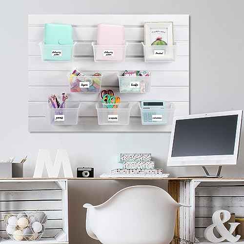Mifoci 12 Pcs Storage Bins for PVC Slatwall Plastic Bin with Stickers Pens Slatwall Accessories for Organizing Hardware Craft Storage Tool Organizer Garage Craft Room Tool Shed(Clear)