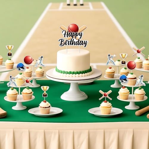 Jollyboom Cricket Birthday Party Decorations, 25pcs Cricket Cake Cupcake Toppers for Sports Ball Theme Birthday Decorations Boy Girl Kids Him Her
