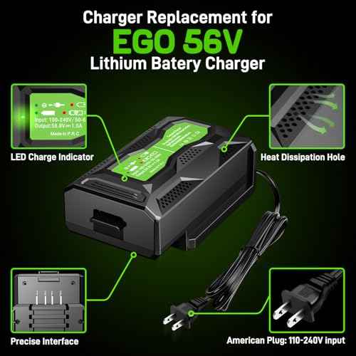 Mini Charger for EGO 56V Battery, Replacement Rapid Charger for EGO 56 Volt CH5500 CH2800D Fast Charging for BA2800 BA4200 BA1400 BA5600 Battery