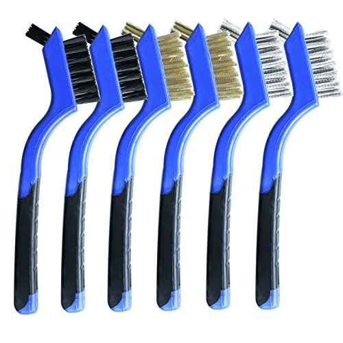 Wire Brush Set 6Pcs Brass Stainless Steel Nylon Wire Brushes for Cleaning Dirt Paint Scrubbing Double-Ended Cleaning Pick (Blue, 6 Pieces)