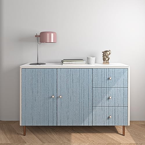 FunStick Ash Blue Grasscloth Wallpaper Peel and Stick Textured Blue Wallpaper Self Adhesive Fabric Contact Paper for Cabinets Removable Grass Cloth Linen Wallpapers for Bedroom Bathroom Walls 15.8x80