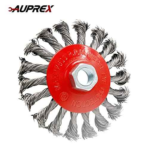 2 Pack 4 Inch Twist Knotted Wire Wheel Brush for Angle Grinder with 5/8 Inch-11 Threaded Arbor - 0.02 Inch Carbon Steel Wire for Heavy-Duty Conditioning of Various Metals