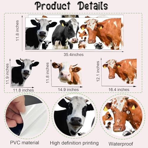 Funny Cow Wall Stickers, Cute Animal Cattle Vinyl Window Decals, Removable Farm Cow DIY Wall Art for Farmhouse Window Kids Bedroom Decor
