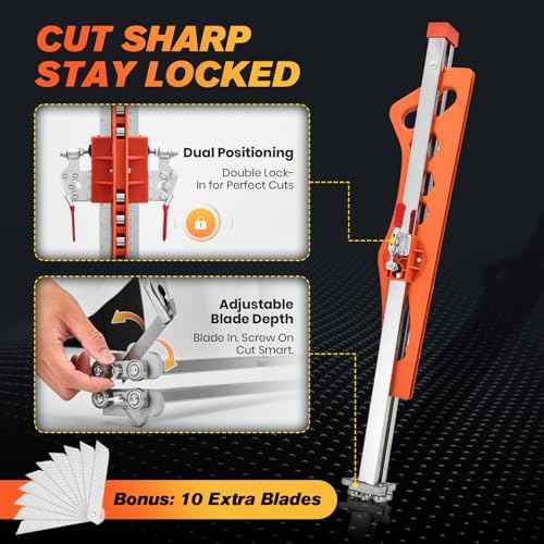 Foldable Drywall Cutting Tool,Cuts 1/4"& 3/8"& 1/2" Boards,Portable Gypsum Board Cutter Laser-Etched Dual Scale for Home Renovation,Drywall Projects with 10pcs Blades (Dual Positioning Red)
