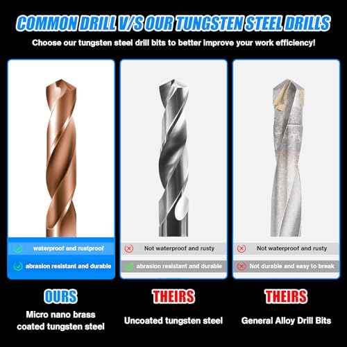 Solid Carbide 3/16" Drill Bits, Tungsten Carbide Drill Bit Set with TISIN Coated, Metal Drill Bit Set for Stainless Steel Hardened Steel Cast Iron Alloy Copper, 2 Pcs