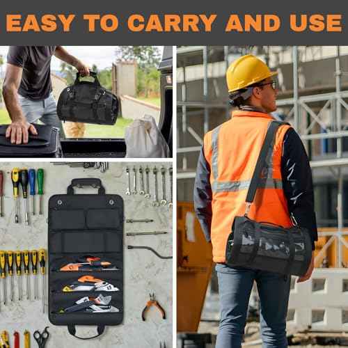 Tool Roll Bag, Heavy Duty 1680D Waterproof Roll Up Tool Organizer, 6 Detachable Pouches, Portable Tool Storage for Mechanics, Electricians, DIY & Home Renovation ? 25.1"x14.9"