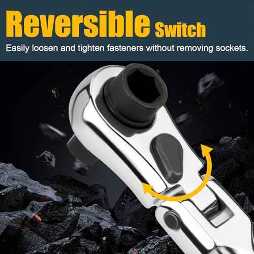 1/4" Ratchet Wrench, 72-Tooth Flex Head Ratchet for Ultra Tight Spots - Socket & Bit Driver, Chrome finish, 2-IN-1 Pocket Mini Ratchet for Engine Bays, Seat Rails, Bike Bodywork | 4.5" Long