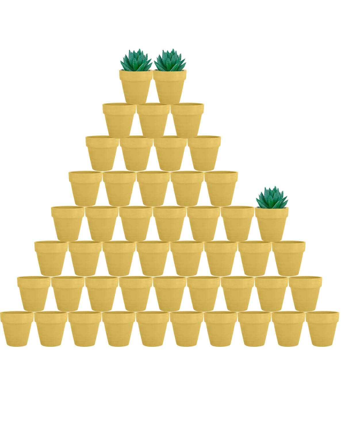 vensovo 48 Pcs 2" Tiny Terracotta & Terra Cotta Pots with Drainage - Yellow Small Mini Clay Ceramic Pottery Planter Ideal for Indoor/Outdoor Plants, Crafts, Wedding Favors