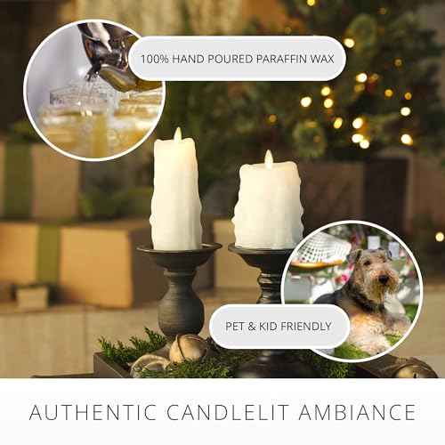 Luminara Heavy Wax Drip Flameless LED Candle, White 2.5" x 6.5", Timer Function, Real Wax Pillar, Battery Operated Unscented Safe, Long-Lasting