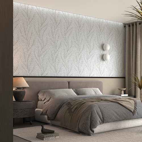 Leaf Peel and Stick Wallpaper Boho 17.3"x78.7" Plant Beige and White Wallpaper Removable Self Adhesive Wall Paper for Bedroom Beige Leaves Contact Paper for Cabinets Vinyl Film Roll
