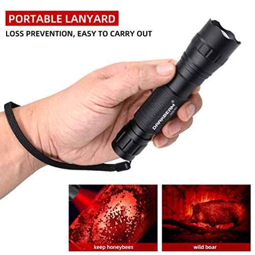 DARKBEAM Red Light Flashlight Tactical LED Rechargeable, Zoomable Portable Handheld Red-Light for Fishing Hunting Detector Astrophotography