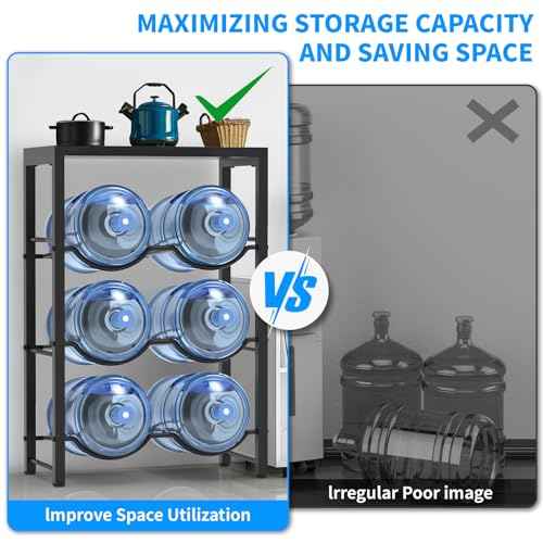 5 Gallon Water Bottle Holder for 6 Bottles, 3 Tiers Heavy-Duty Water Cooler Jug Rack with Reinforcement Frame for Home, Office, Restaurant