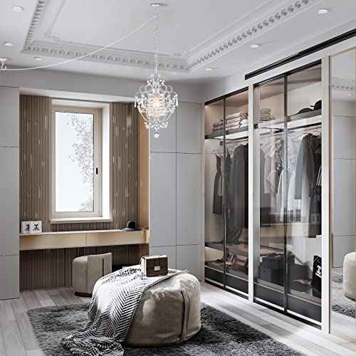Plug in Chandelier Mini Crystal Chandelier White Retro Small Chandeliers Ceiling Light for Girls Bedroom,Farmhouse Plug in Pendant Light for Kitchen Island Bathroom Dining Room Closet