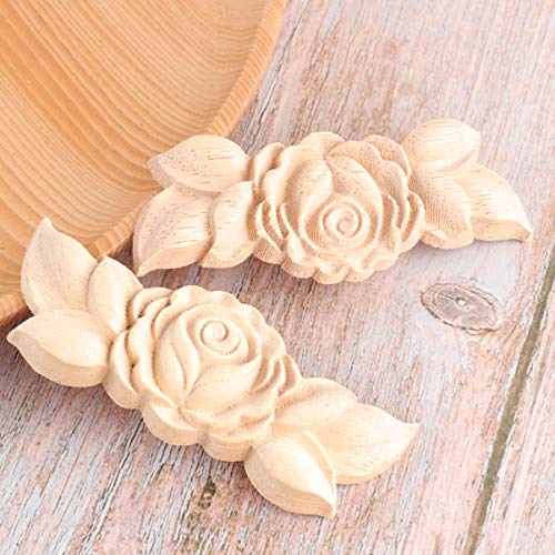 Artibetter 2pcs Wood Applique European Style Carved Corner Onlay Decal Rose Flower Door Cabinet Decoration for DIY Home Wall Decor 9x3.5cm