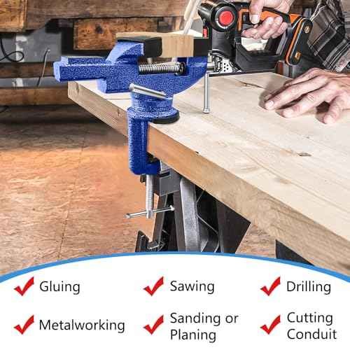 Table Vise 3.1 Inch, 360¡Æ Home Vise Portable Bench Clamp, Clamp-on Vise Bench Clamps Fixed Tool for Woodworking, Metalworking, Cutting Conduit, Drilling, SawingTable
