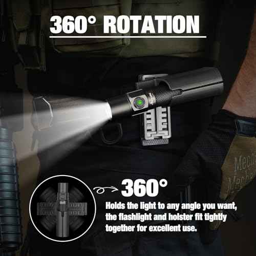 ULTRAFIRE Tactical Flashlight with Belt Holster, 1800 High Lumen Rechargeable Flashlight with Duty Belt Holder, Security Flashlight for Police, Law Enforcement, 6 Modes LED Flashlight with Dual Switch