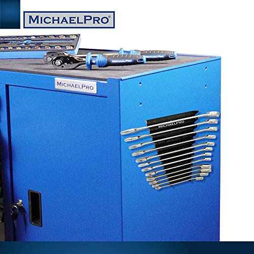 MichaelPro Magnetic Wrench Organizer for Tool Drawer, 12-Piece Metal Wrench Holder, Fits SAE and Metric Wrenches, Up to SAE 1 1/16'' and Metric 24mm, Easy Magnetic Wall Mount - MP014031
