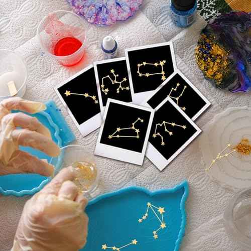 OLYCRAFT 12Pcs Orgonite Sticker 12 Constellation Sticker Energy Tower Decorate Stickers Self Adhesive Golden Metal Stickers for Scrapbooks DIY Resin Crafts Phone & Water Bottle Decor - 1.6x1.6 Inch