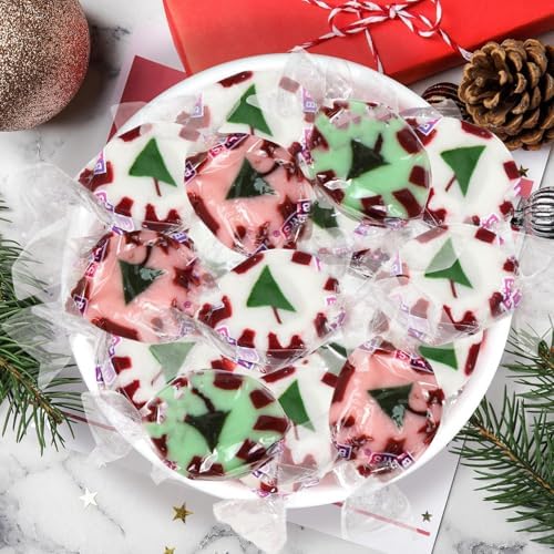 Bulk Christmas Nougats Candy Mix 2 lb Bulk - Handmade Soft & Chewy Peppermint, Wintergreen, and Cinnamon Individually Wrapped Festive Holiday Mints for Bowls, Stockings, Parties, Gift Bags & Treats