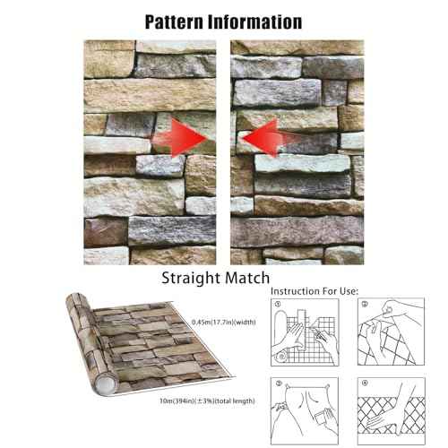 Yancorp 18"x120" Brick Wallpaper Peel and Stick Modern Stone Contact Paper Backsplash Self-Adhesive Wall Paper Kitchen Bedroom Accent Wall Brown Beige Removable Wallpaper
