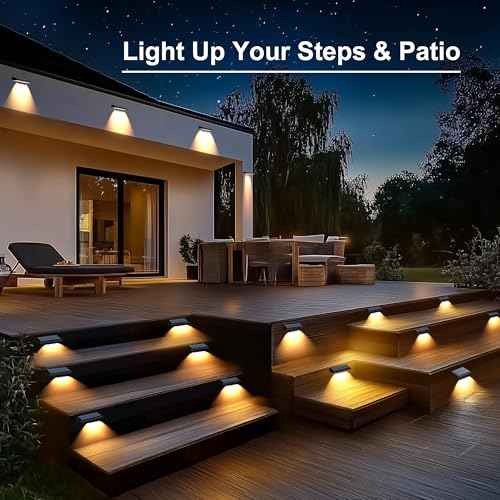 Solar Fence Lights Outdoor Waterproof IP65, 12 Pack Fence Lights Solar Powered 60 Lumens Auto On/Off Step Wall Lights Outside Decorations for Yard, Porch, Patio, Stairs, Pool, Deck, Garden- Warm Light