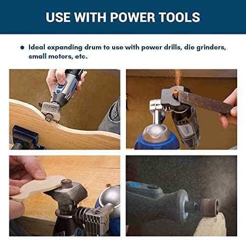 Benchmark Abrasives 1/2" x 1" Rubber Expanding Drum Sander with 1/4" Mandrel, Spiral Bands Rotary Sander Attachment for Drill & Die Grinder, Metal Polishing Sanding Shaping - Sanders for Woodworking